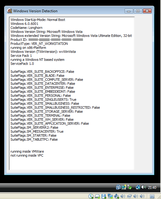 TWindowsVersion and Windows Vista Ultimate 32bit